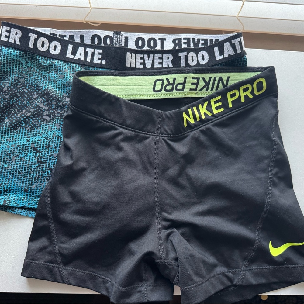 Nike Pro Black and Neon Green Women's Athletic Shorts + unknown brand